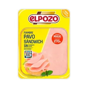 EL Pozo Fiambre de Pavo en Lonchas Especiales para Sándwich, sin Gluten 270 G.