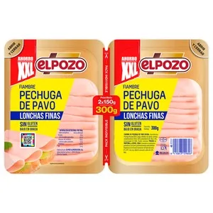 EL Pozo Fiambre de Pechuga de Pavo Cocida, Cortada en Lonchas Finas 2 X 150 G. 300 G
