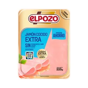 EL Pozo Jamón Cocido Extra Cruce Duroc, Cortado en Lonchas 225 G.