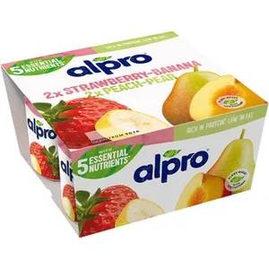 Especialidad Vegetal de Soja Fresa- Plátano y Melocotón- Pera Pack 4 sin Gluten sin Lactosa Alpro