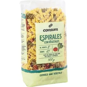 Espirales con Vegetales Paquete 500 Gr
