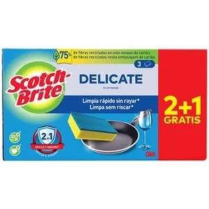 Estropajo con Esponja Salvauñas Delicate Limpia Rápido sin Rayar + 1 Gratis Scotch Brite
