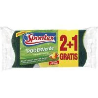 Estropajo Poder Verde Spontex, Pack 2+1 Unid.