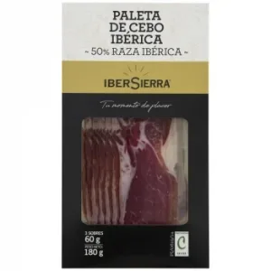 Estuche de Paleta de Cebo Ibérica 50% Raza Ibérica en Lonchas Ibersierra sin Gluten y sin Lactosa 3 Sobres de 60 G