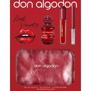 Estuche Red Party con Eau de Toilette Femenina + Lip Gloss 3d + Glitter Eyerliner + Neceser Metálico DON Algodon