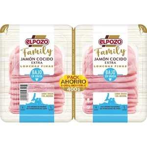 Family Jamón Cocido Extra bajo en Grasa en Lonchas Finas Pack 2 X 200 G sin Gluten sin Lactosa Pack Ahorro Elpozo