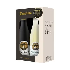 Faustino V Esctuche con Botella de Vino Tinto Reserva y Vino Blanco Ambos con D.o. Ca. Rioja.