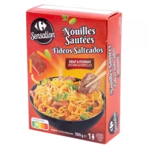 Fideos Salteados con Carne de Vacuno y Cebolla Carrefour Sensation 300 G.