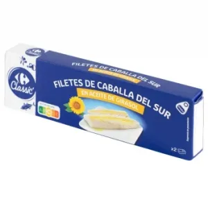 Filete de Caballa del Sur en Aceite de Girasol Classic Carrefour Pack 2 Unidades de 65 G.
