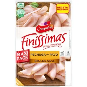 Finíssimas Pechuga de Pavo Braseada en Lonchas sin Gluten sin Lactosa  Campofrio 165 G