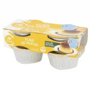 Flan de Huevo sin Azúcar Añadido Carrefour sin Gluten Pack de 4 Unidades de 100 G.
