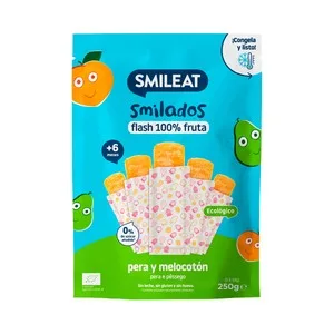 Smileat Flash 100% de Fruta Ecológica (pera y Melocotón), sin Azúcares Añadidos, a Partir de 6 Meses Smileat 5 X 50 G. 250 G