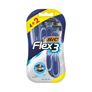 BIC Flex3 Maquinilla de Afeitar Desechable, con Cabezal de Triple Hoja 6 Uds.