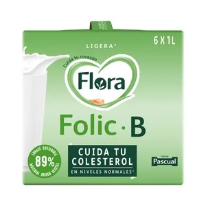 Flora Preparado Lácteo Desnatado, con Ácido Fólico y 6 Vitaminas que Cuida Tu Colesterol Folic B Ligera 6 X 1 L. 6000 ML
