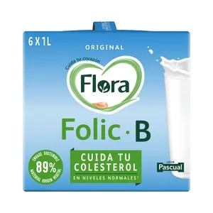 Flora Preparado Lácteo Desnatado, con Ácido Fólico y Vitaminas, que Ayuda a Reducir los Niveles de Colesterol  Folic B Original 6 X 1l. 6000 ML