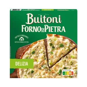 Buitoni Forno Di Piertra Pizza de Queso Emmental, Puerros y Crema de Leche, con Masa Fina y Crujiente 320 G.