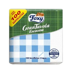 Foxy Servilletas de Papel Desechables Doble Capa, 33 X 33 Cm. Foxy Gran Tavola Escocesa 100 Uds.