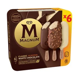 Magnum de Frigo Bombones Helados de Chocolate con Leche (2), Almendrado (2) y Chocolate Blanco (2) 6 X 100 Ml. 600 ML