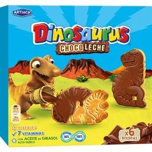 Galletas con Chocolate con Leche 6 Bolsitas  Artiach Dinosaurus 255 G