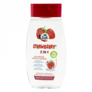 Gel de Ducha Cuerpo y Cabello de Fresa Soft Carrefour 250 Ml.