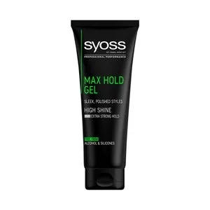 Syoss Gel Fijador Extra Fuerte, Efecto Mojado Ultrabrillante Syoos Max Hold 250 Ml.