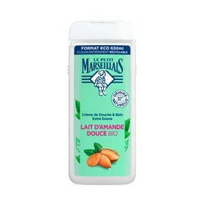 LE Petit Marseiliais Gel para Baño o Ducha Extra Suave con Leche de Almendras Dulces Bio, para Pieles Sensibles 650 Ml.
