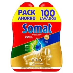 Gel para Lavavajillas Antigrasa Oro Somat Pack de 2 Unidades de 50 Lavados.