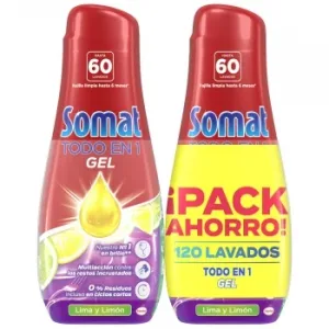 Gel para Lavavajillas Todo en 1 Gel Lima y Limón Somat Pack de 2 Unidades de 60 Lavados.