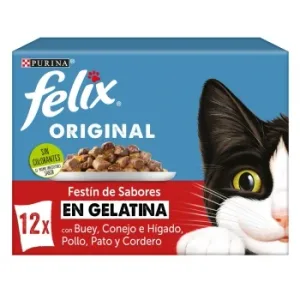 Gelatina Selección de Carnes para Gatos Felix Original Purina 12x85 G