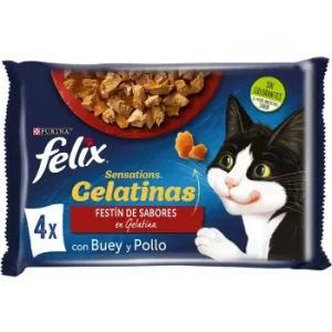 Gelatina Selección de Carnes para Gatos Felix Sensations Purina 4 Sobres
