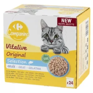 Gelatina Selección de Pescado para Gato Adulto Vitalive Carrefour 24 Sobres de 100 G.