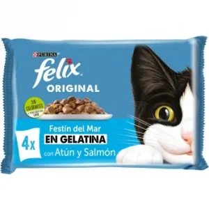 Gelatina Selección de Pescado para Gatos Felix Original Purina 4x85 G