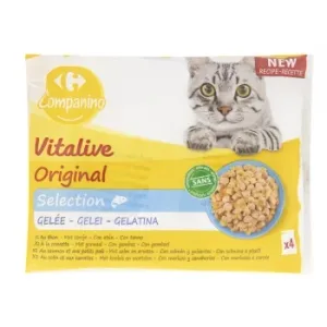 Gelatina Selección de Pescados para Gatos Adulto Vitalive Carrefour 4 Sobres de 100 G.
