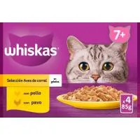 Gelatinas de Aves para Gatos +7 Whiskas, Pack 4x85 G
