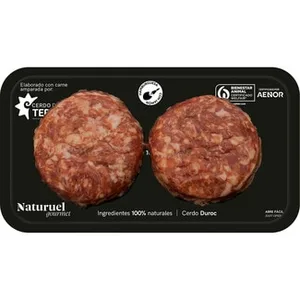 Gourmet Hamburguesas de Cerdo 50% Duroc IGP Cerdo de Teruel 2 Unidades Envasadas al Vacío Naturuel 240 G