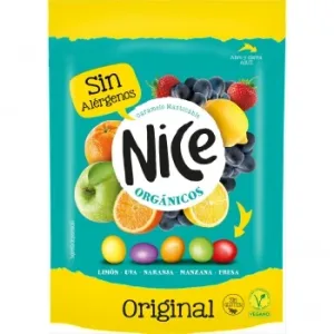 Grageas de Caramelo Masticable Sabores Surtidos Orgánicos Nice Original sin Gluten Doy Pack 100 G.