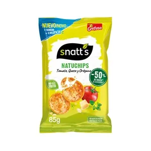 Grefusa Snatt´s Natuchips Snack Patata Horneado con Sabor Tomate con Queso y Orégano en Bolsa 85 G.