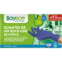 Guante de Nitrilo Talla M sin Polvo Bayeco, Caja 100 Uds