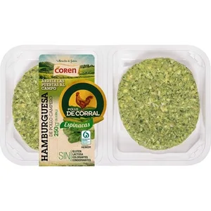 Hamburguesa de Pollo Campero con Espinacas sin Gluten y sin Lactosa 2 Unidades  Coren 250 G