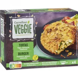 Hamburguesa de Trigo, Espinaca y Emmental Carrefour Veggie 400 G.