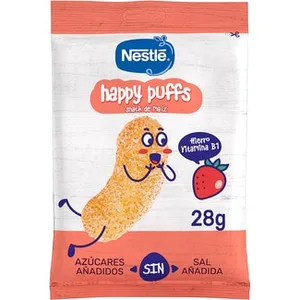 Happy Puffs Snacks de Maíz Sabor Fresa sin Sal y sin Azúcares Añadidos Nestle