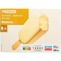 Helado Bombón Blanco Eroski, Pack 4x120 Ml
