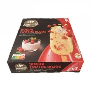 Helado Bombón de Yogur y Frambuesa Carrefour Sensation sin Gluten 3 Ud.