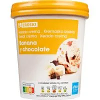 Helado de Plátano y Chocolate Eroski, Tarrina 500 Ml