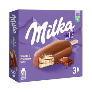 Milka Helado de Vainilla con Chocolate con Leche (leche Proviniente de los Alpes) Recubierto de Chocolate con Leche 3 X 90 Ml.