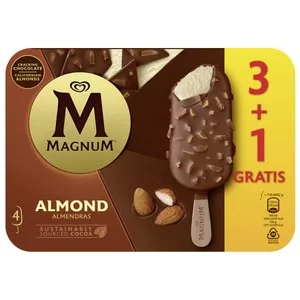 Magnum Helado de Vainilla Recubierto de Chocolate con Leche y Almendras 4 X 110 Ml. 440 ML