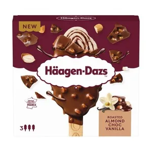 Häagen-dazs Helado de Vainilla y Chocolate Recubierto con Chocolate con Leche y Almendras Tostados 3 X 80 Ml. 240 ML