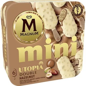 Helado Mini Double Utopía de Chocolate Blanco con Avellanas, Pistachos y Almendras 6 Unidades Magnum 330 ML