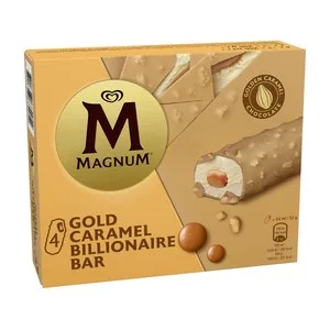 Magnum Helado Sabor Galleta con Salsa de Caramelo Recubierto de Chocolate Blanco con Caramelo y Trocitos de Galleta 4x64 Ml. 208 G