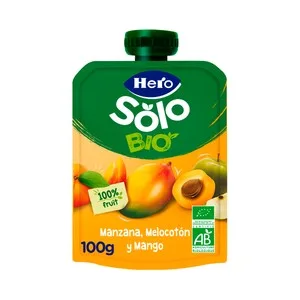Hero Solo Bio Bolsita de Manzana, Melocotón y Mango Ecológicos, a Partir de 6 Meses 100 G.